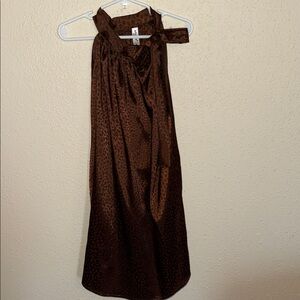 Brown Satin Halter Neck Dress